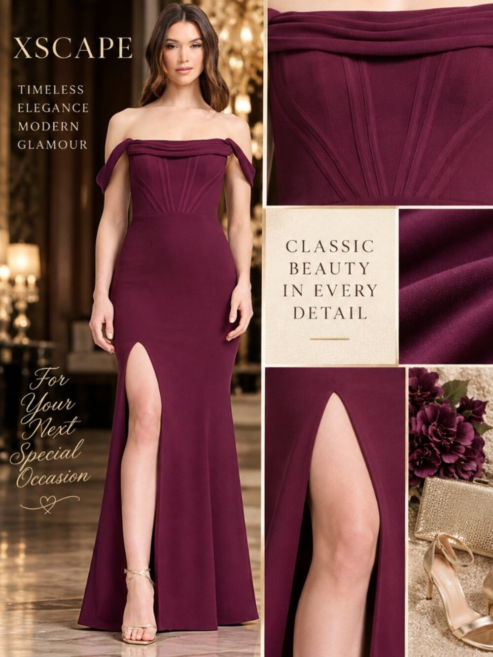 Dress the Population Melania Dark Cherry Corset Gown XXS NWT